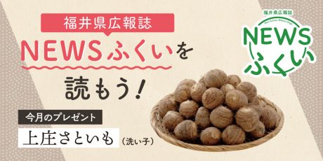 毎月第4日曜日発刊の福井県広報誌『NEWSふくい』を読んでプレゼント「上庄さといも（洗い子） 」に応募しよう！ はぴりゅうと写真撮影会も開催♪