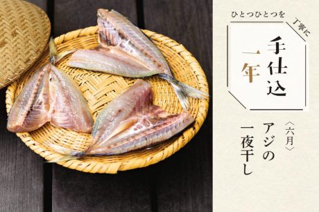 季節のめぐみで、手仕込1年「アジの一夜干し」＜6月＞