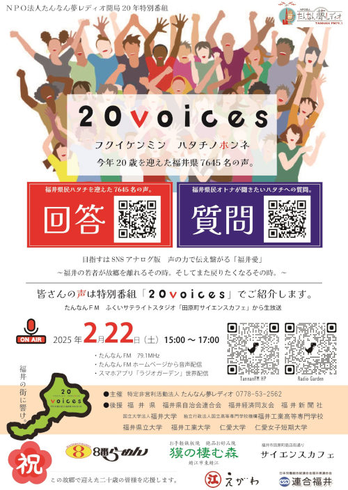 NPO法人たんなん夢レディオ２０周年イベント ふらっと 第2部「20 voices～フクイケンミン ハタチノホンネ～」 メイン画像