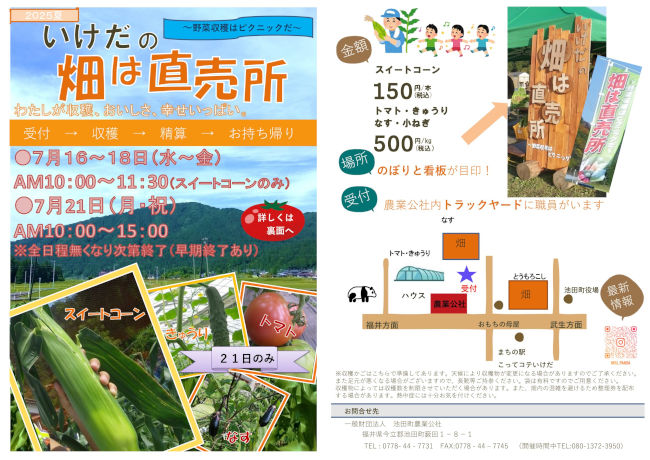 いけだの畑は直売所～野菜収穫はピクニックだ2025夏～