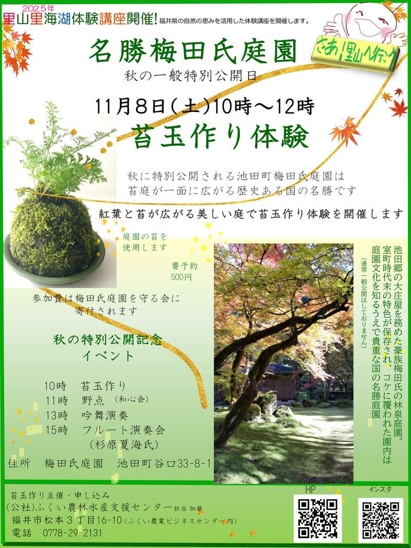 名勝梅田氏庭園で苔玉作り体験 メイン画像